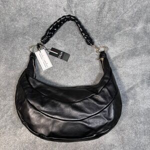 Viola Castellani Purse Black Leather Crescent Shoulder Bag Braided Strap Italy